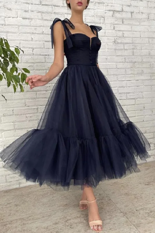 Evening Dress with Front Tie -Midi Dresses in Sheer Chiffon -Evening Dress with Front Tie -tulle short prom dress homecoming dress  C1868