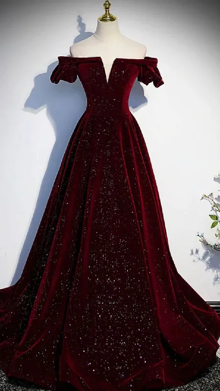 Evening Dress in Trendy Styles -Midi Dresses in Floral Embroidery -Evening Dress in Trendy Styles -Burgundy Velvet V Neck Long Prom Dress Classy Evening Dress  cc261