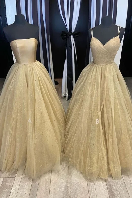 Evening Dress with Halter Neck -Midi Dresses with Tassel Details -Evening Dress with Halter Neck -Champagne tulle long prom dress tulle long formal dress C1269