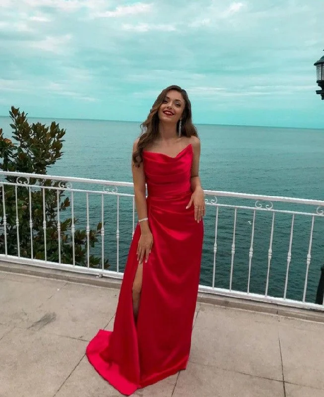 Evening Dress with Twist Edge -Midi Dresses in Plush Silk -Evening Dress with Twist Edge -Charming Mermaid Prom Dresses, Red Evening Dress Prom Gowns cc834