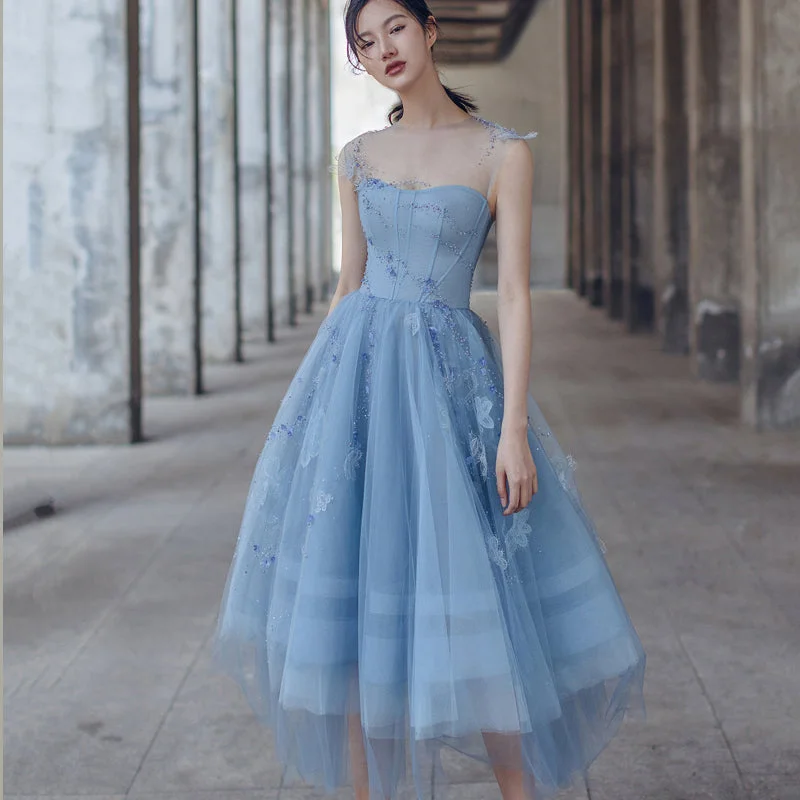 Evening Dress in Luxe Velvet -Midi Dresses for Day Event -Evening Dress in Luxe Velvet -Cute blue tulle short prom dress evening dress c2695