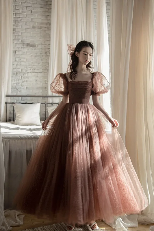 Evening Dress with Swing Skirt -Midi Dresses in Mixed Patterns -Evening Dress with Swing Skirt -Cute tulle long A line prom dress evening dress c2716