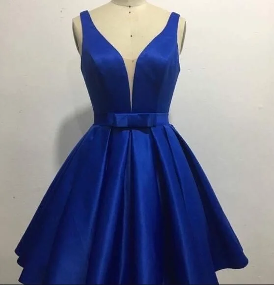 Evening Dress for Holiday Brunch -Midi Dresses with Tie Sleeves -Evening Dress for Holiday Brunch -Elegant Homecoming Dress,Royal Blue Homecoming Dresses c2982