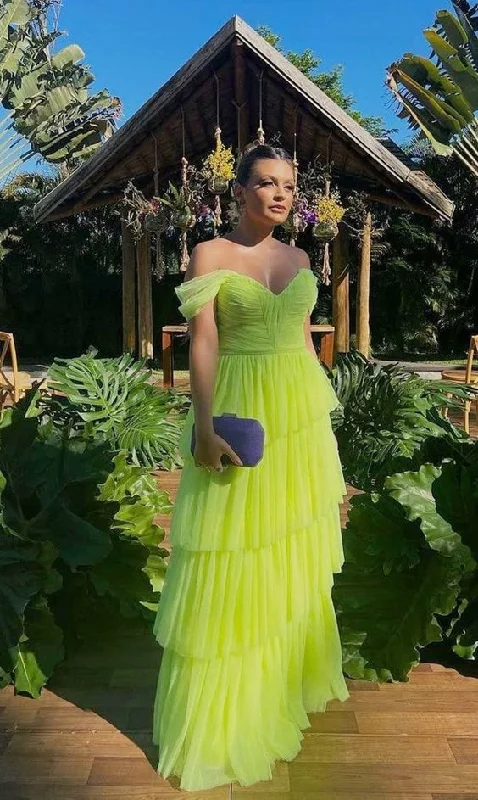 Evening Dress with Deep V-Neck -Midi Dresses with Pleated Skirt -Evening Dress with Deep V-Neck -Green sweetheart a-line tulle long prom formal dresses cc831