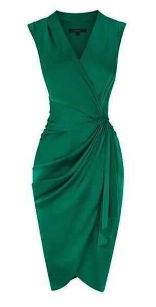 Evening Dress for Casual Dinner -Midi Dresses with Statement Sleeves -Evening Dress for Casual Dinner -Green V Neck Wrap Short Homecoming Dress C1764