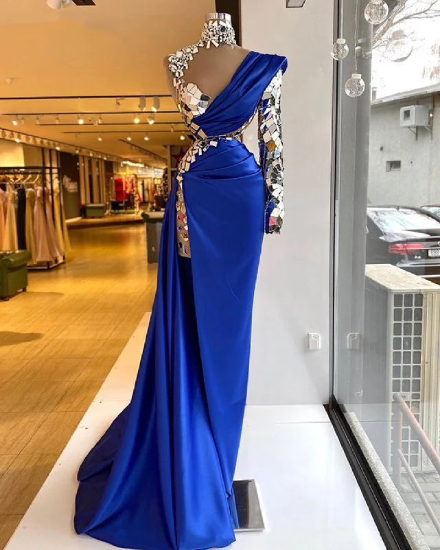 Evening Dress with Drop Waist -Midi Dresses in Relaxed Fit -Evening Dress with Drop Waist -high neck crystal evening dresses long sleeve royal blue modest unique luxury sexy formal evening gown c2608