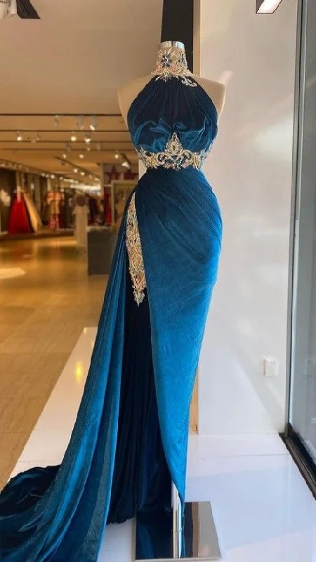 Evening Dress in Soft Silk -Midi Dresses for Wine Chill -Evening Dress in Soft Silk -High Neck Velvet Evening Gown Stunning Prom Dress With Appliques cc465