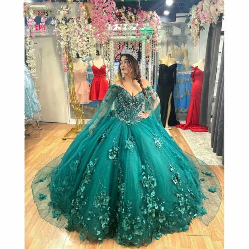 Evening Dress with Drawstring Waist -Midi Dresses in Mixed Prints -Evening Dress with Drawstring Waist -Lace Appliques Quinceanera Dresses Ball Gown Off Shoulder 3D Flowers Sweet 15 16 c2936