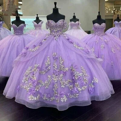 Evening Dress with Knot Front -Midi Dresses in Minimalist Style -Evening Dress with Knot Front -Lavender Quinceanera Dresses Floral Applique Beaded Off The Shoulder Sweet 15 16 c2801