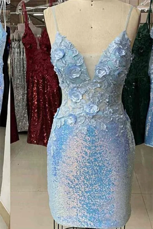 Evening Dress for Bachelorette Party -Midi Dresses with Beaded Details -Evening Dress for Bachelorette Party -Light Blue Floral Tight Homecoming Dress c3368