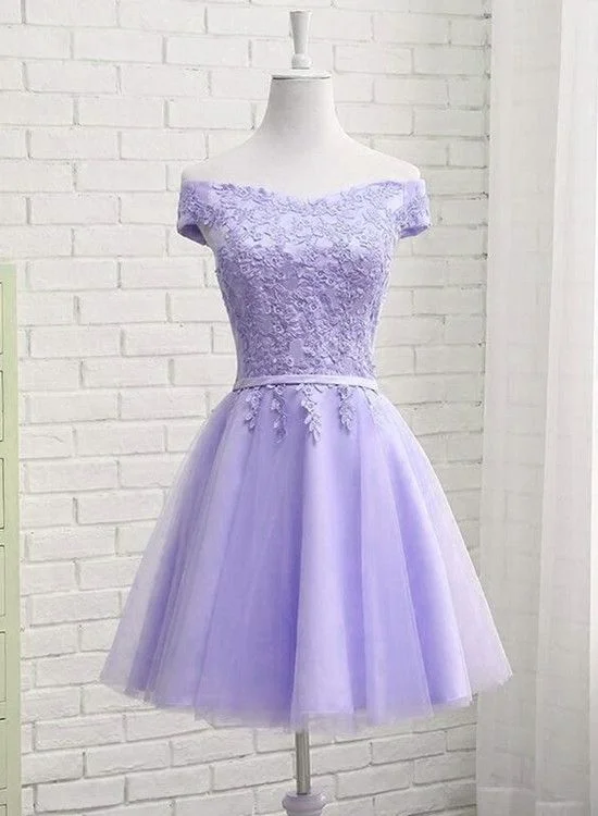 Evening Dress with Beaded Details -Midi Dresses in Knit Fabric -Evening Dress with Beaded Details -Light Purple Tulle Short Homecoming Dress Cute Off Shoulder Party Dress c3146