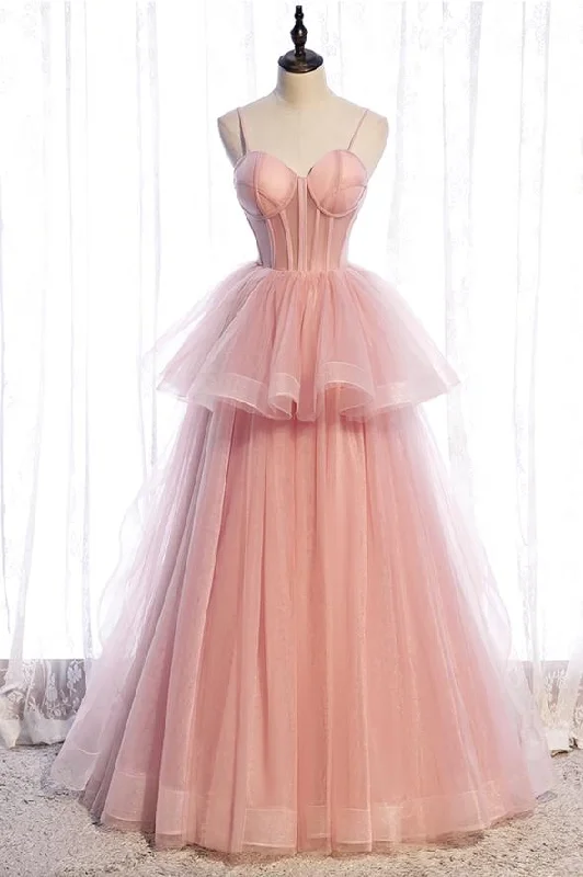 Evening Dress for Night Date -Midi Dresses with Side Gather -Evening Dress for Night Date -Pink tulle long prom dress A line evening gown  C1866