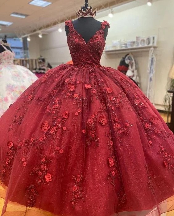 Evening Dress in Cool Cotton -Midi Dresses for Night Date -Evening Dress in Cool Cotton -Princess Ball Gown Quinceanera Dresses,Lace Beaded V Neck Prom Dress , Sweet 16 Dress C1920