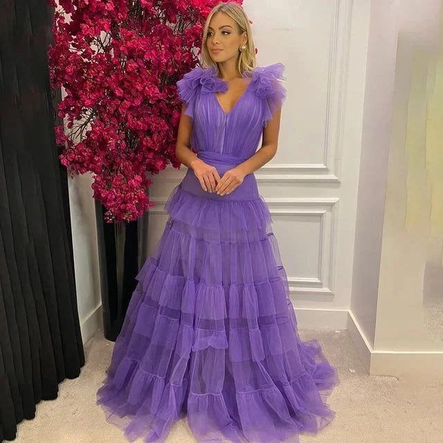 Evening Dress with Side Edge -Midi Dresses in Warm Silk -Evening Dress with Side Edge -Purple Evening Prom Dress, Tulle Prom Evening Dress cc1024