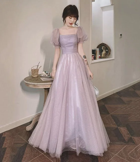 Evening Dress with Side Gather -Midi Dresses in Earthy Tones -Evening Dress with Side Gather -Purple tulle long A line prom dress evening dress C1791