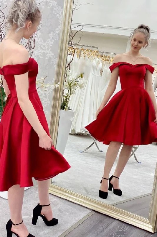 Evening Dress in Breezy Cotton -Midi Dresses for Spring Party -Evening Dress in Breezy Cotton -Red Off the Shoulder Short Homecoming Dress c3054