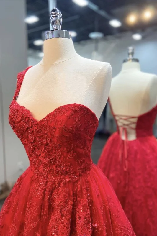 Evening Dress with Lace Up Back -Midi Dresses in Breezy Cotton -Evening Dress with Lace Up Back -Red tulle lace long prom dress red evening dress C1863