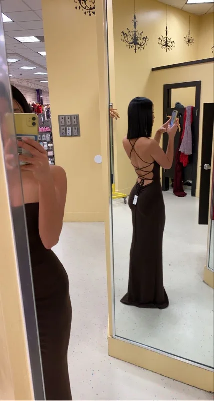 Evening Dress in Wild Silk -Midi Dresses for Short Chill -Evening Dress in Wild Silk -Sexy Brown Lace-up Back Prom Dress,Brown Evening Dress cc517