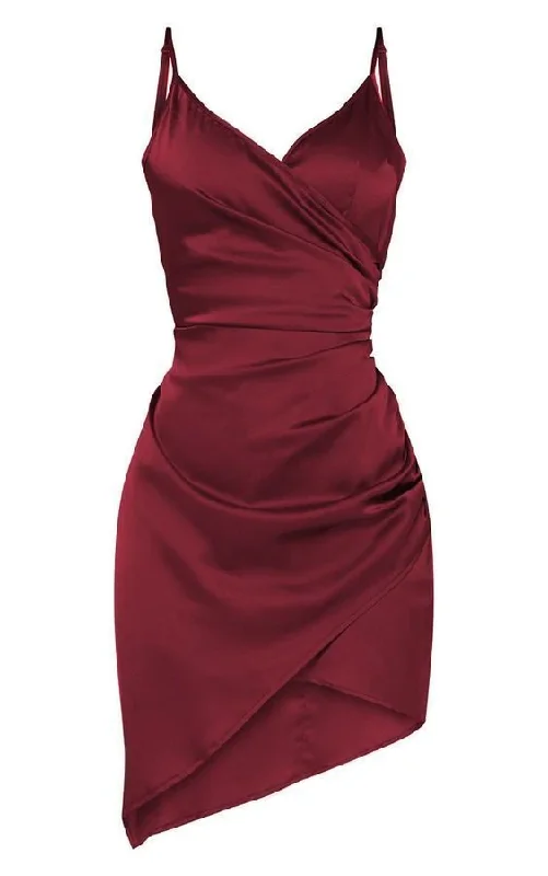 Evening Dress in Plush Wool -Midi Dresses for Dance Edge -Evening Dress in Plush Wool -Shape Satin Wrap Dress Short Straps Homecoming Dress c2458