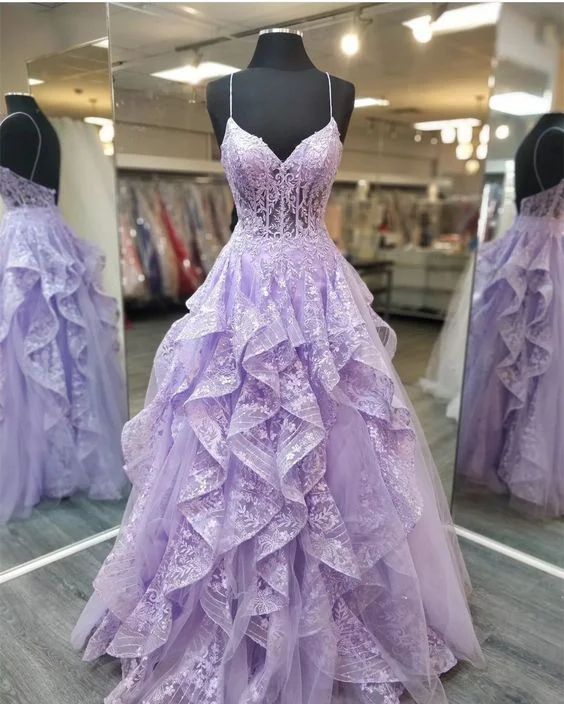 Evening Dress with Draped Sleeves -Midi Dresses in Subtle Hues -Evening Dress with Draped Sleeves -Spaghetti Staps Lilac Prom Dresses Evening Gowns with Sheer Bodice C2440