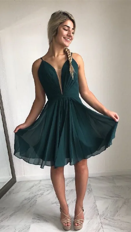 Evening Dress with Fringe Trim -Midi Dresses with Button Details -Evening Dress with Fringe Trim -Straps short hunter green homecoming dresses, homecoming dresses, party dresses dancing dresses c3250