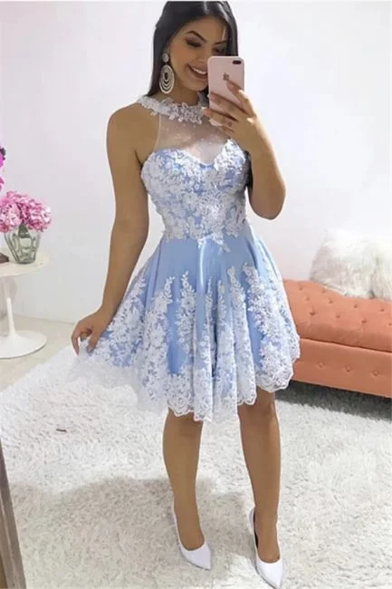 Evening Dress in Cool Tones -Midi Dresses for Beach Picnic -Evening Dress in Cool Tones -Stunning Jewel White Appliques Homecoming Dress A-Line Sleeveless Party Dresses c3332