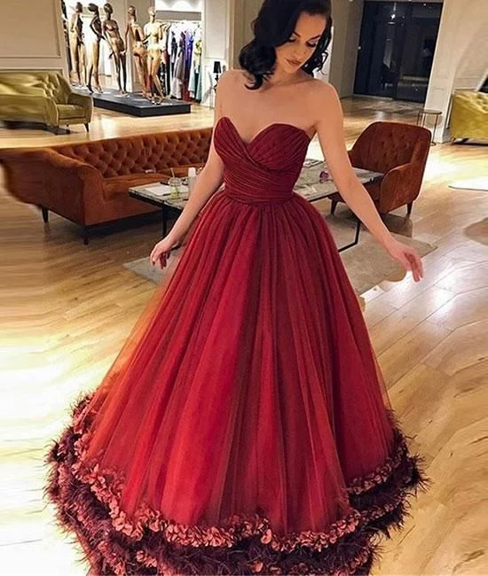 Evening Dress in Smooth Velvet -Midi Dresses for Club Party -Evening Dress in Smooth Velvet -Unique sweetheart burgundy tulle long prom dress, burgundy evening dress C439