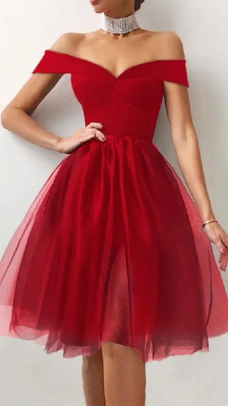 Evening Dress for Spring Party -Midi Dresses with Bell Hem -Evening Dress for Spring Party -V-Neck Short Sleeve Knee-Length Homecoming Dress c2750