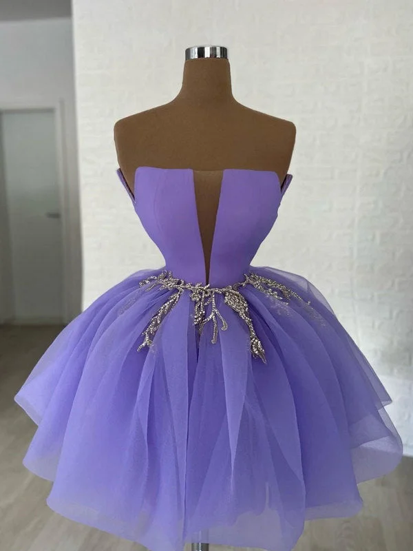 Cute purple tulle short prom dress, purple homecoming dress    S2034