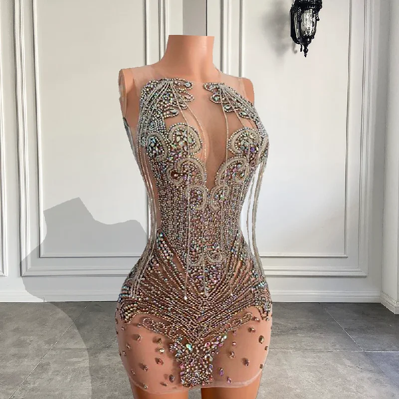 Luxury Short Prom Dresses Luxury Beaded Crystals Silver African Women Cocktail Gowns For Party