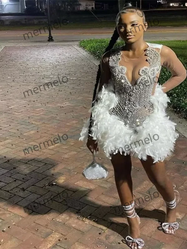 White Cocktail Party Dress Crystal Beaded African Birthday