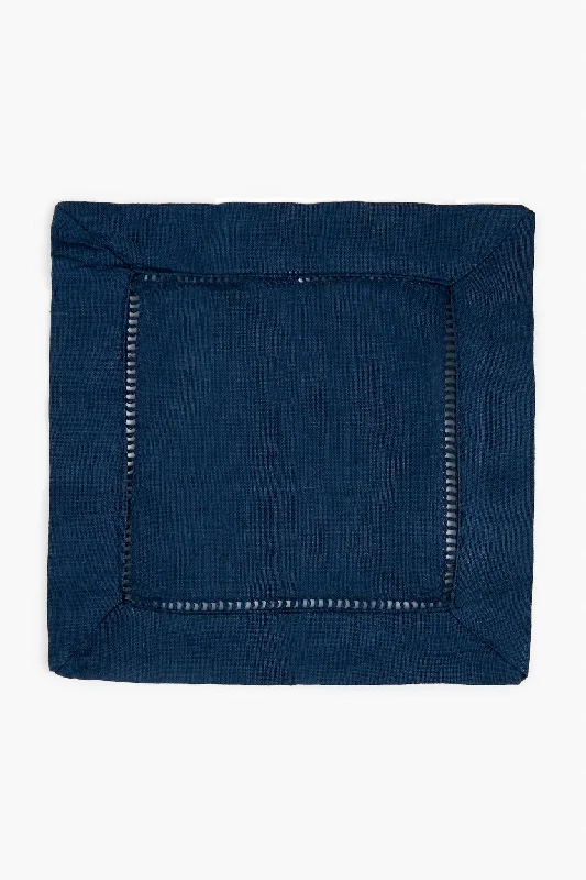 Navy Hemstitched Cocktail Napkin