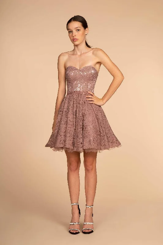 Elizabeth K - GS1611 Strapless Jeweled Lace A-Line Dress