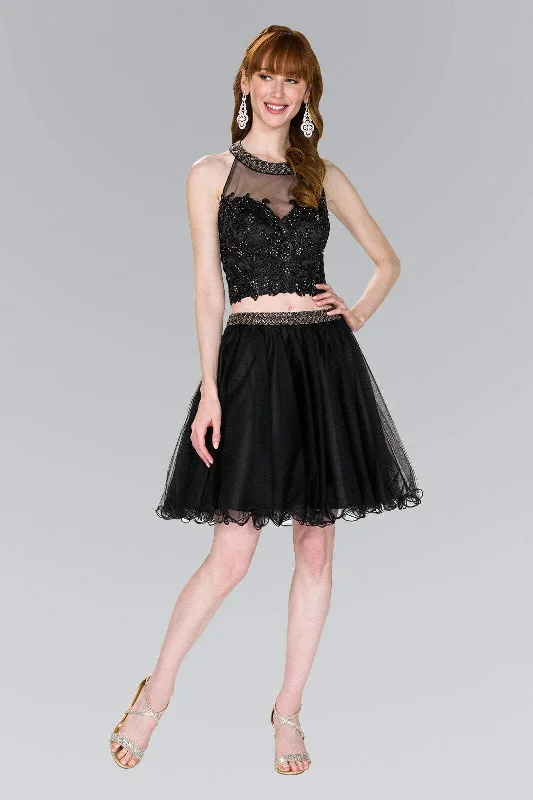 Elizabeth K - GS2398 Two Piece Applique Halter Tulle A-line Dress