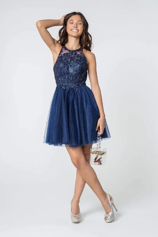 Elizabeth K - GS2809 Embroidered Illusion Jewel Cocktail Dress