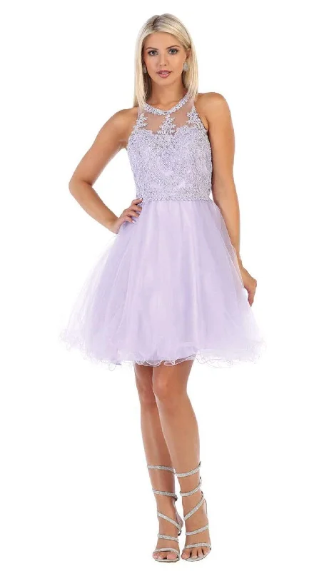 May Queen - MQ1643 Lace Applique Jewel Neck Sleeveless Cocktail Dress