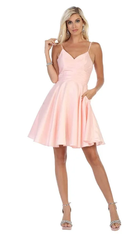 May Queen - MQ1654 V Neck Sleeveless Fit and Flare Short Dress