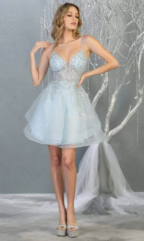 May Queen - MQ1816 Beaded Embellished Tiered Tulle Cocktail Dress