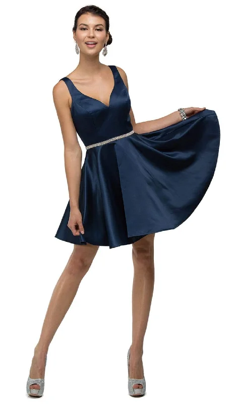 Dancing Queen - 9504 Sleeveless Sweetheart Satin Bejeweled Cocktail Dress