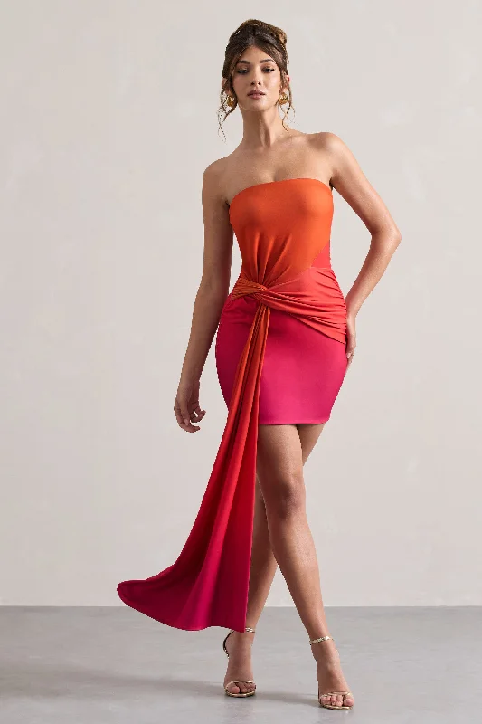 Mini Dresses for Relaxed Days -Azora | Pink & Orange Ombre Bandeau Mini Dress With Twisted Sash