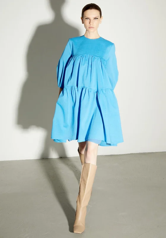 Mini Dresses in Soft Cotton -Birelin Volume Smock Mini Dress, Blue