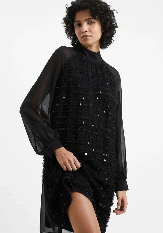 Mini Dresses with High Collar -French Connection Carina Embellished Mini Dress, Black