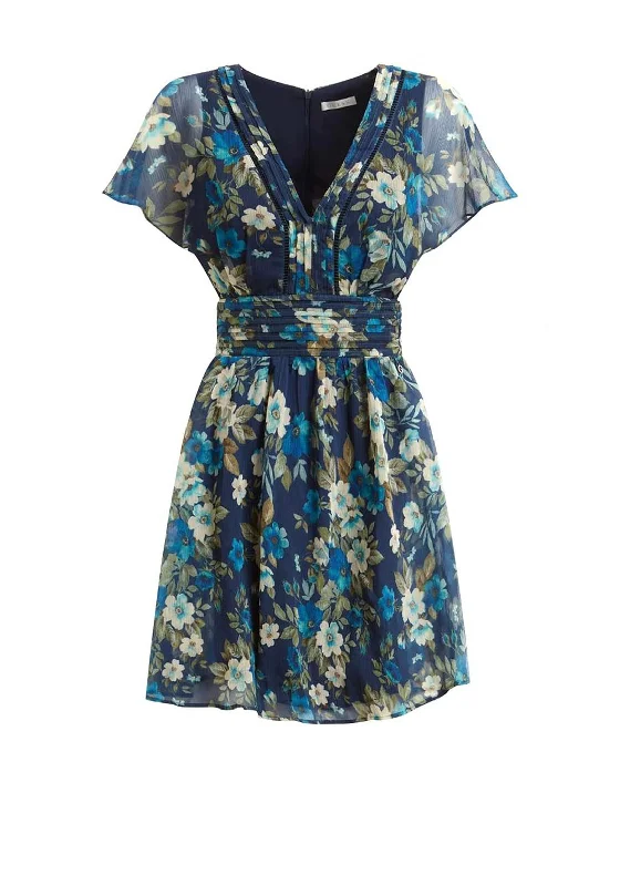 Mini Dresses with Twisted Edge -Guess Womens Floral Mini Dress, Navy Multi