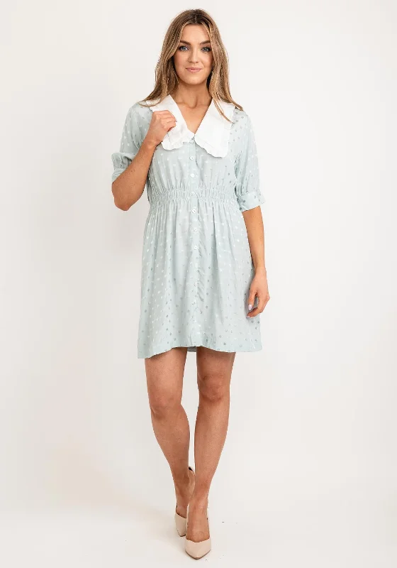 Mini Dresses with Bubble Edge -Jovonna Ana Chelsea Collar Dotted Mini Dress, Sage