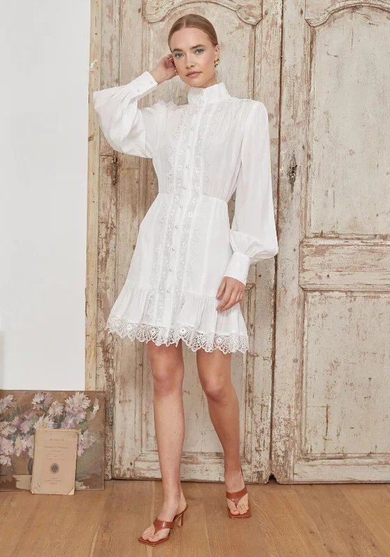 Mini Dresses with Back Twist -Jovonna Leone Lace Mini Shirt Dress, White