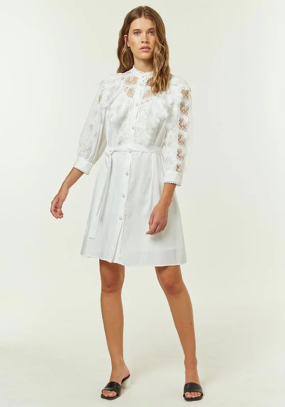 Mini Dresses for Fun Trips -Jovonna Pascale Embroidered Lace Mini Dress, White