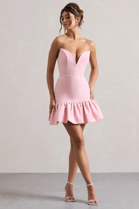 Mini Dresses for Road Trips -Koko | Pink Sweetheart Mini Dress With Ruffle Hem