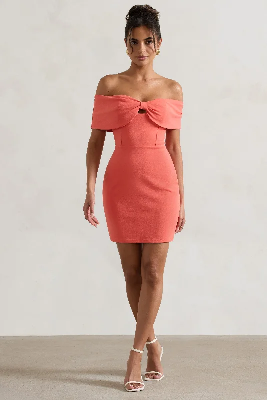 Mini Dresses for Chill Events -Megan | Coral Bow Bardot Mini Dress