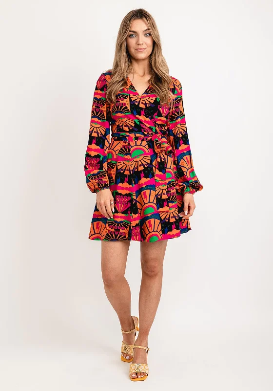 Mini Dresses with Gathered Sides -Never Fully Dressed Printed Mini Wrap Dress, Multi