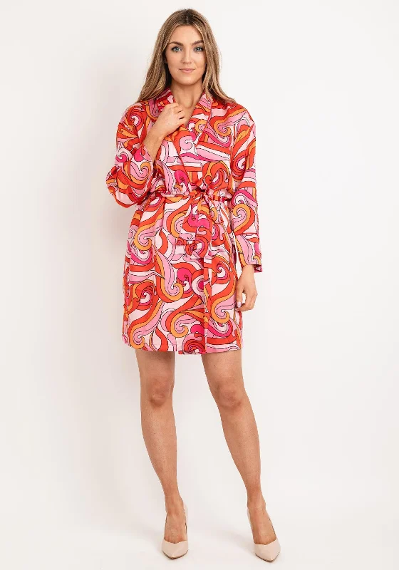 Mini Dresses with High Collar -Never Fully Dressed Swirl Mini Wrap Dress, Pink Multi